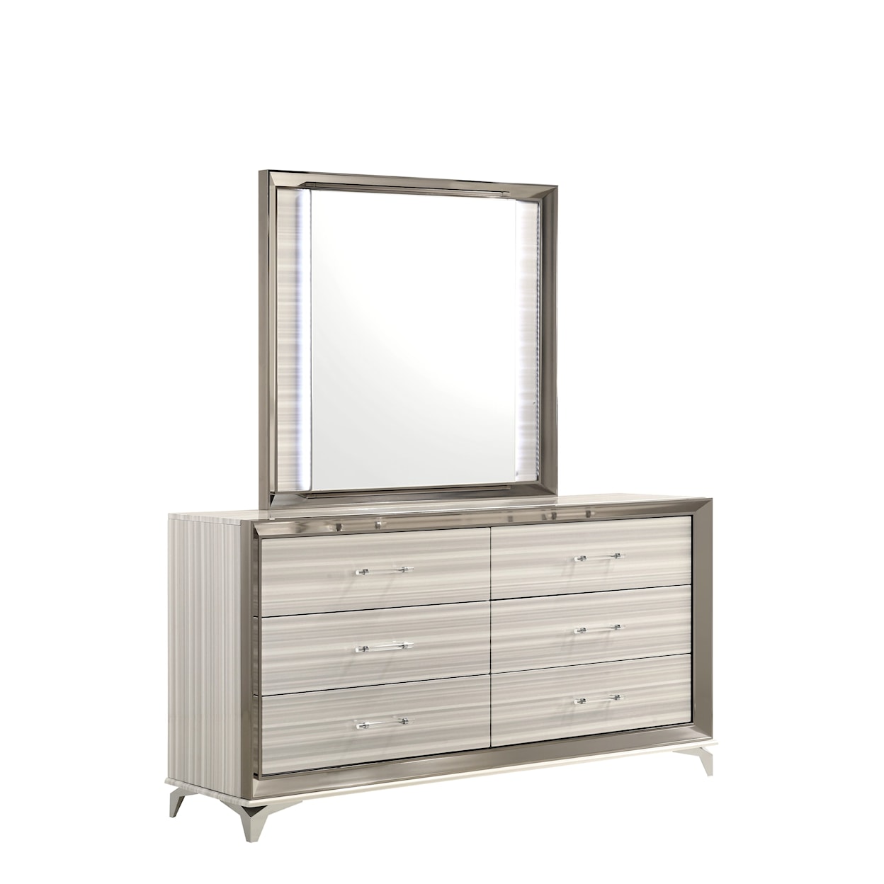 Global Furniture Zambrano White 6-Drawer Dresser with Metal Accents