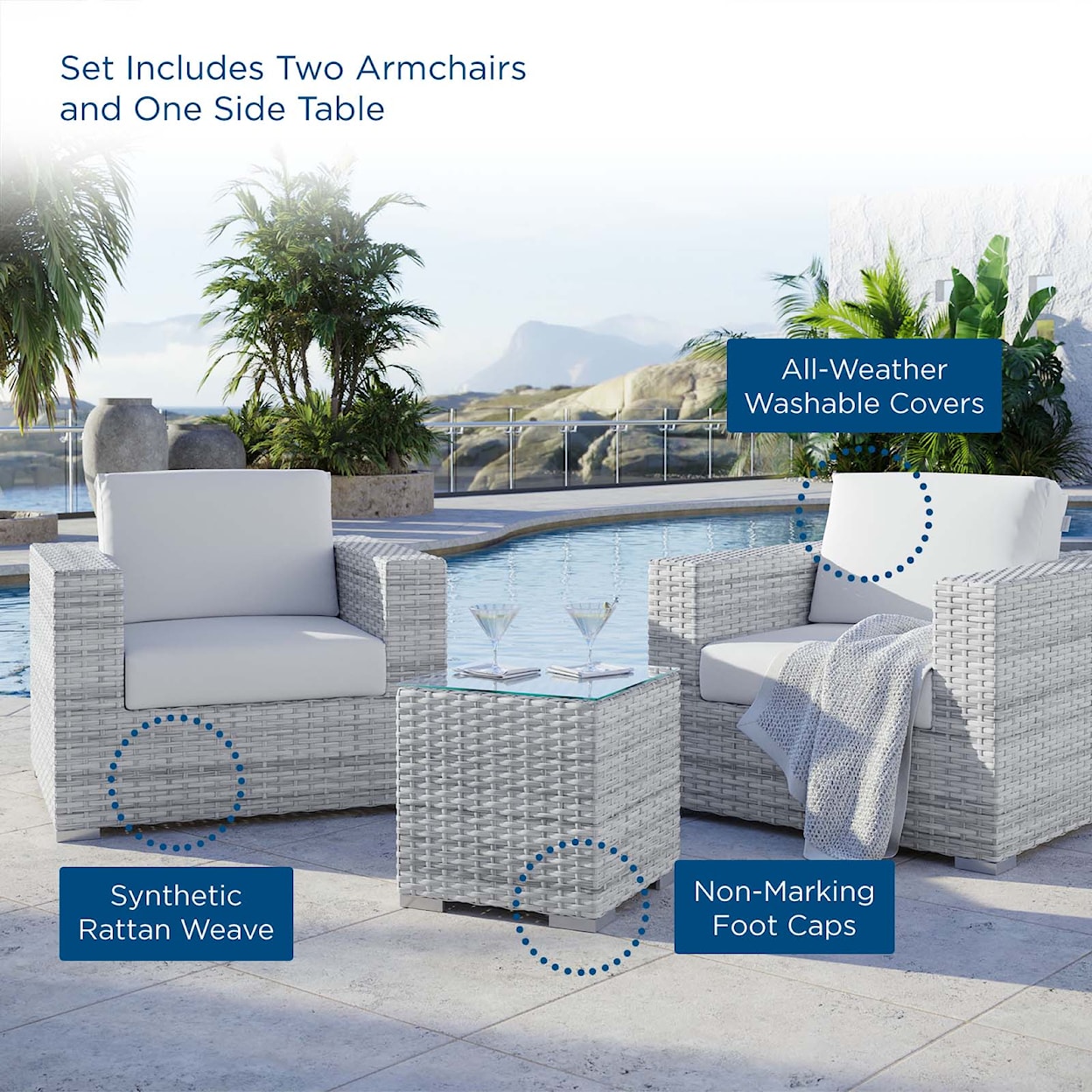 Modway Convene Outdoor 3-Piece Patio Set