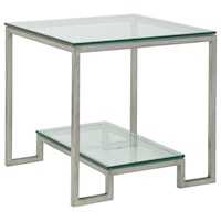 Bonaire Square End Table with Glass Top and One Shelf