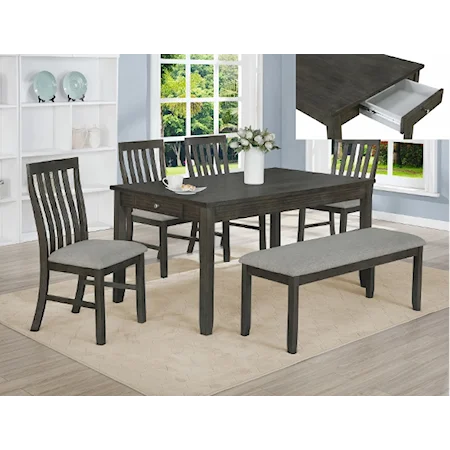 Relaxed Vintage 6-Piece Dining Set with Upholstered Bench