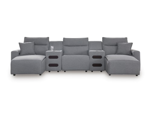 5-Piece Reclining Sectional With Double Chaise And Audio Consoles