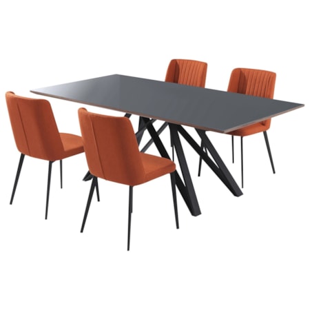 5-Piece Dining Set with Glass Table Top