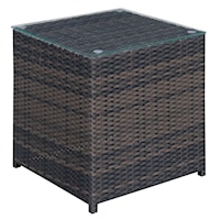 Outdoor All-Weather Wicker End Table with Glass Top