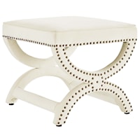 Transitional Upholstered Nailhead Trim Performance Velvet Ottoman