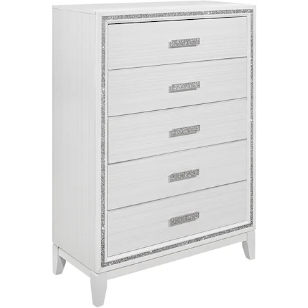 White 5-Drawer Chest with Glittered Trim