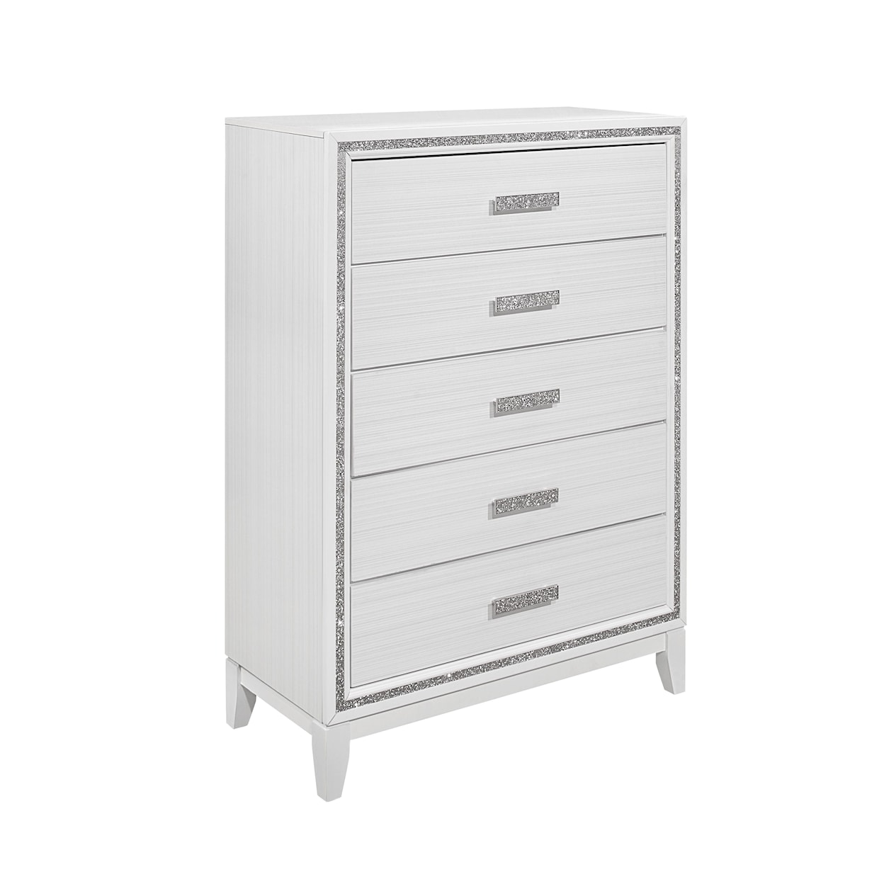 Global Furniture Lily White 5-Drawer Chest with Glittered Trim