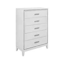 Contemporary White 5-Drawer Bedroom Chest with Glittered Trim