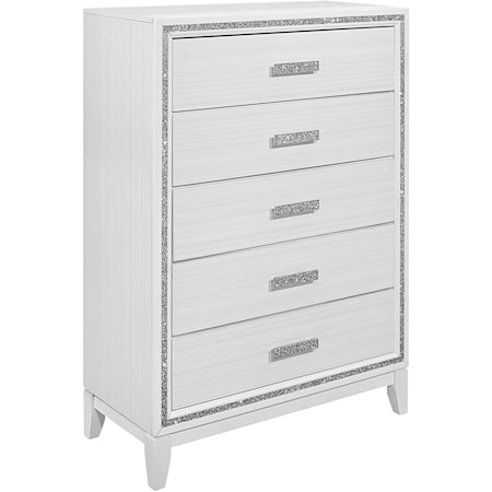 White 5-Drawer Chest with Glittered Trim