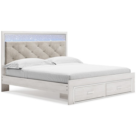 King Storage Bed with Upholstered Headboard