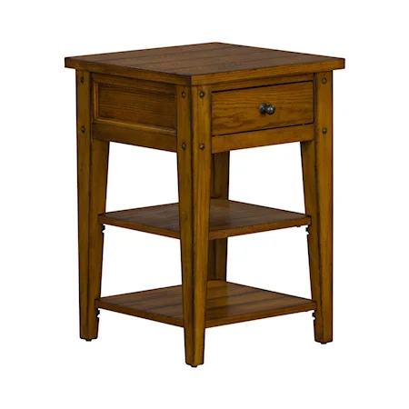 Casual 2-Shelf and Drawer Chairside End Table - Oak