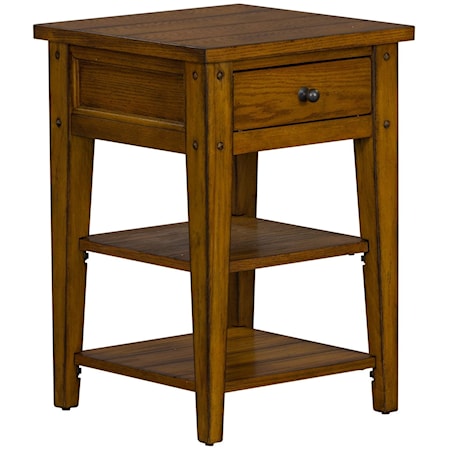 Casual 2-Shelf and Drawer Chairside End Table - Oak