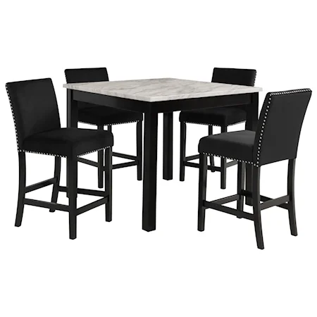 5-Pc 42" Marble Finish Counter Table & 4 Chairs