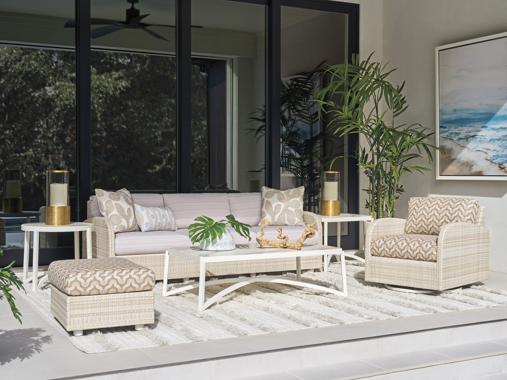 Outdoor 52" Rect. Stone-Top Cocktail Table