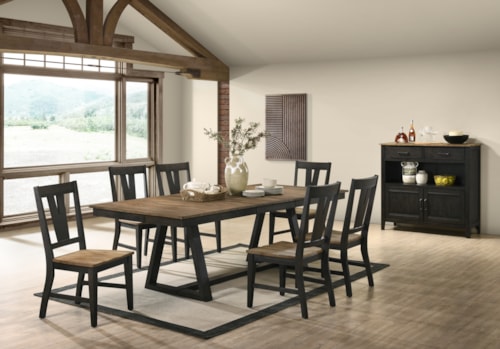 Transitional 8-Piece Dining Set with Sideboard