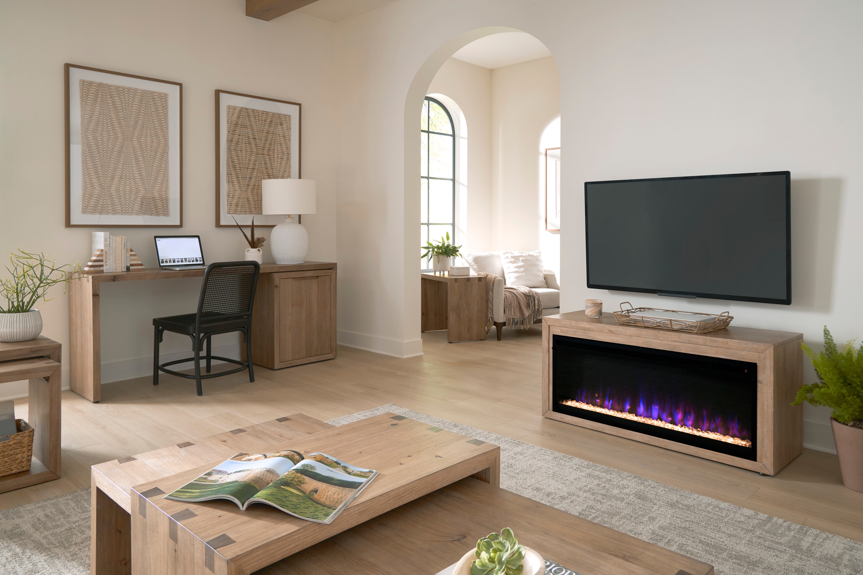 Aspenhome Lyndon 75" Nesting Console with Fireplace Insert