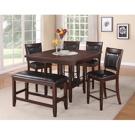 6-Pc Counter Height Table, Chair &amp; Bench Set