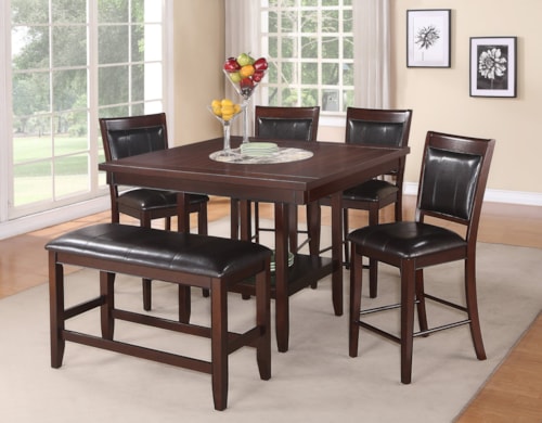 Transitional 6-Piece Counter Height Dining Set with Bench