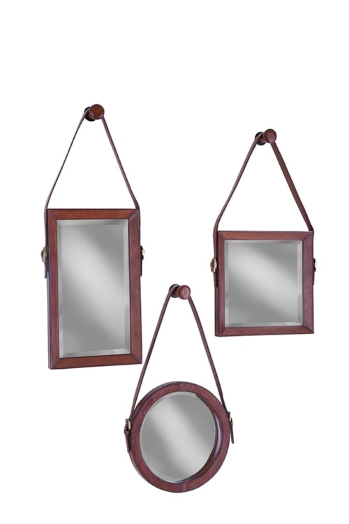 Industrial Mirror Trio with Leather Frames