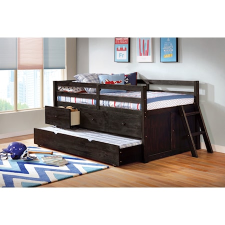 Rustic Twin Loft Bed with Storage and Trundle