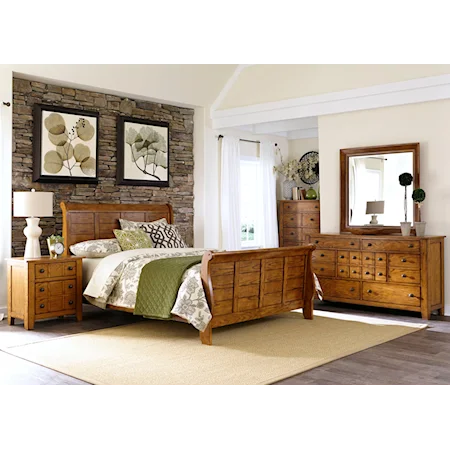 Rustic 5-Piece Queen Bedroom Group with Antique Brass Hardware