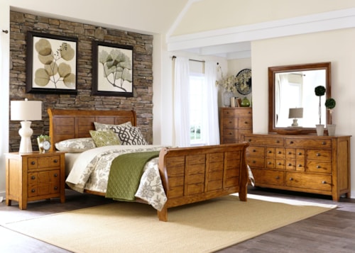 Rustic 5-Piece Queen Bedroom Group with Antique Brass Hardware