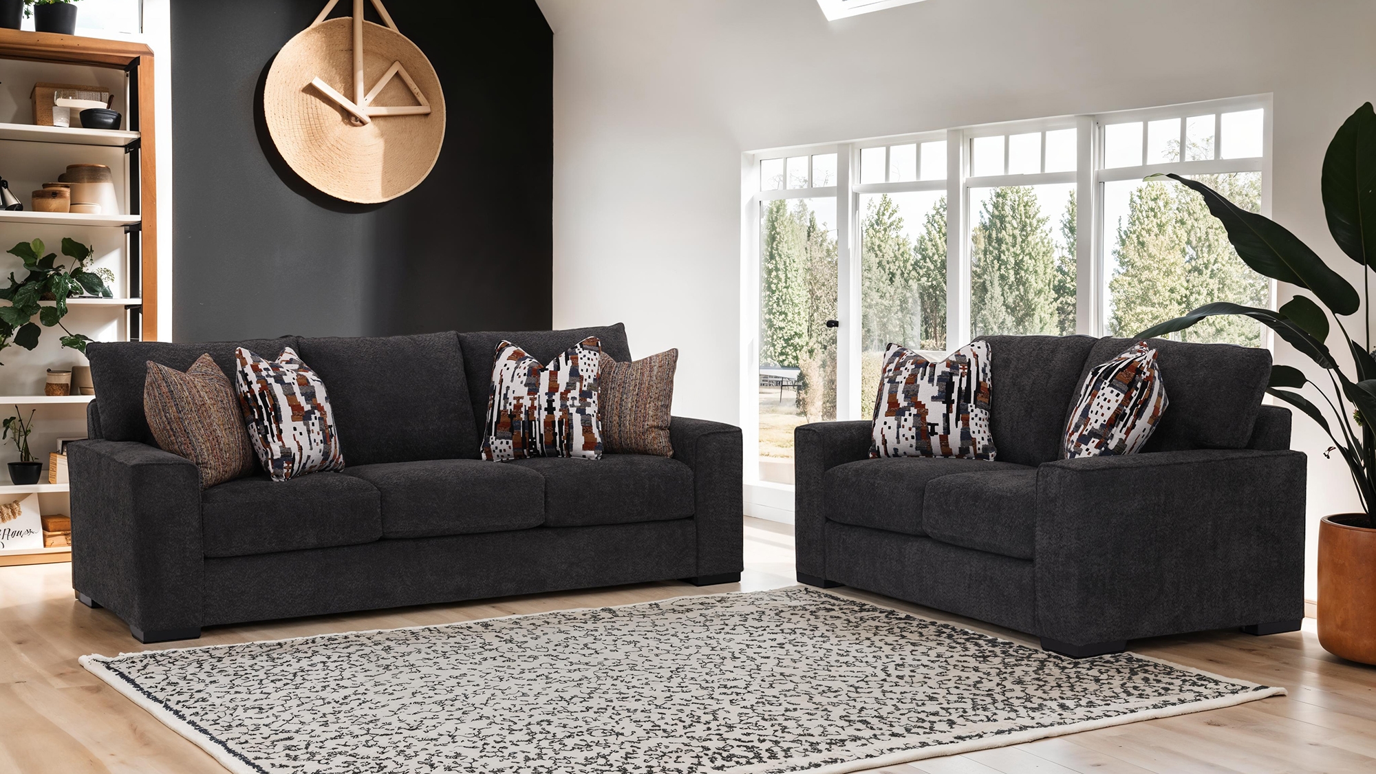 Modern Block Foot Sofa w/Robust Track Arms