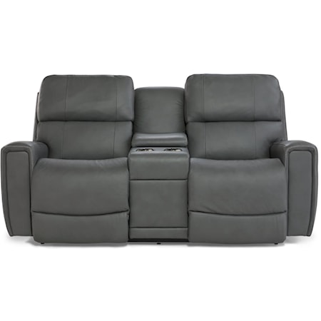 Contemporary Power Reclining Loveseat w/ Headrest and Console