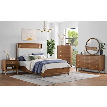 Mid-Century Modern Queen Bedroom Set with Storage Footboard