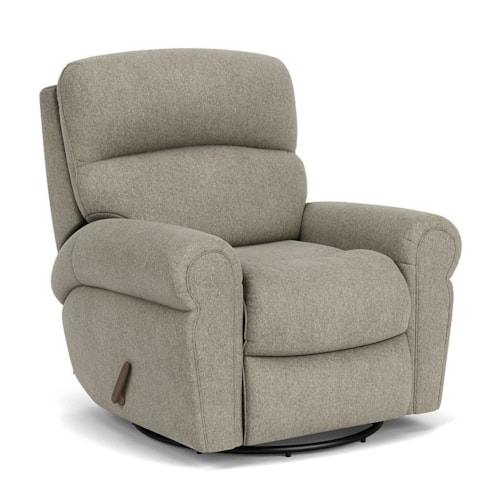 Casual Swivel Gliding Recliner with Rolled Armrests