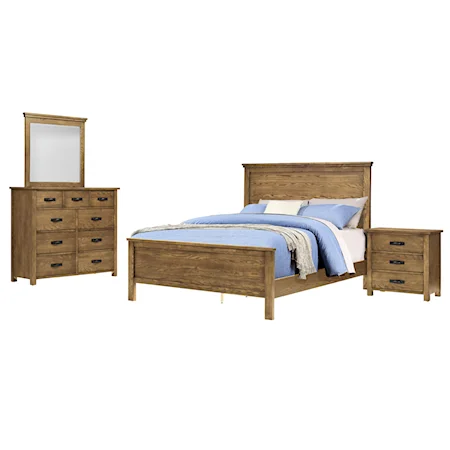 Rustic Bedroom Set - Queen Size - Medium Brown