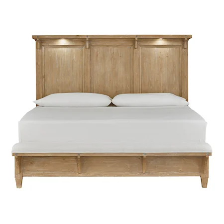 Modern Farmhouse Queen Lighted Panel Bed with Bench