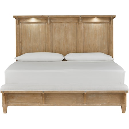 Modern Farmhouse King Lighted Panel Bed with Bench