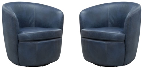 Contemporary Leather Swivel Barrel Chair (Set of 2)