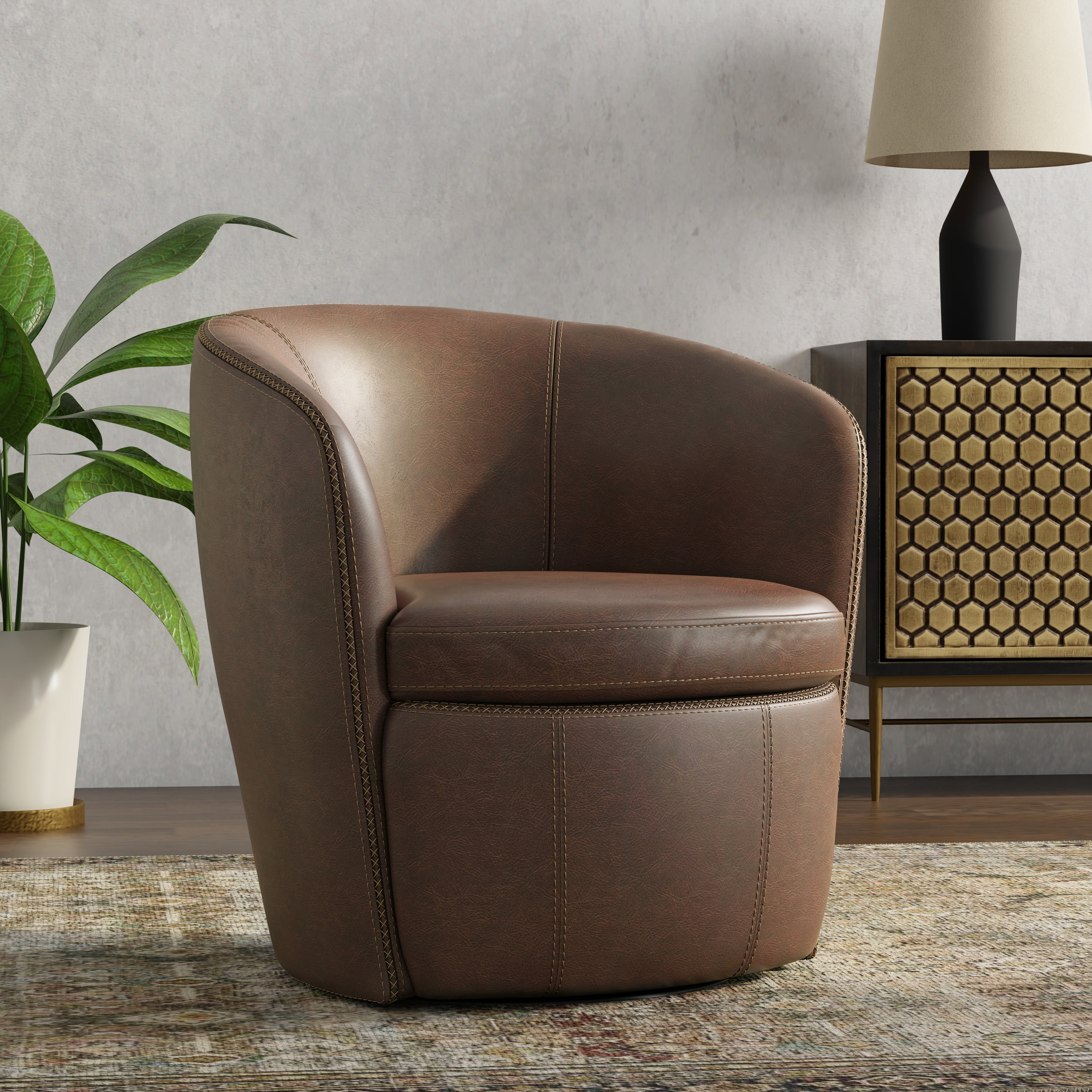 Leather Swivel Barrel Chair
