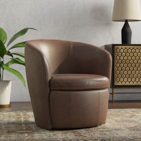 Leather Swivel Barrel Chair