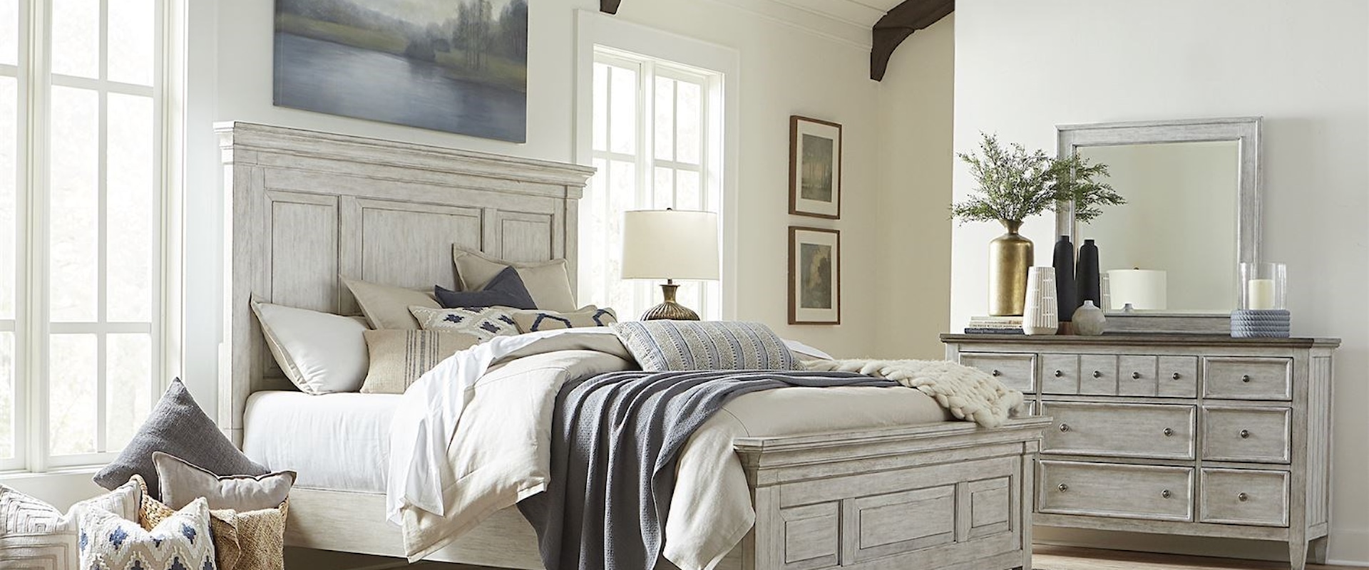Farmhouse 3-Piece Queen Panel Bedroom Group with Felt-Lined Drawers