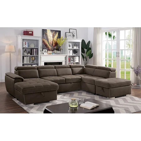 4-Piece Sectional with Sleeper and Adjustable Headrests
