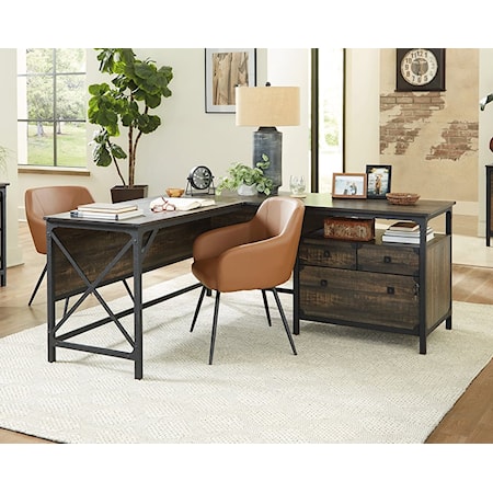 Industrial L-Shaped Desk with File Drawer