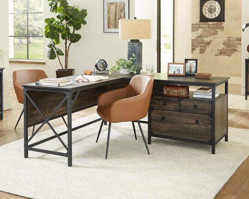 Industrial L-Shaped Desk with File Drawer