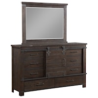 Rustic Farmhouse Dresser and Mirror with Metal Accents