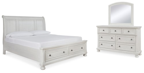 King Sleigh Storage Bed, Dresser And Mirror