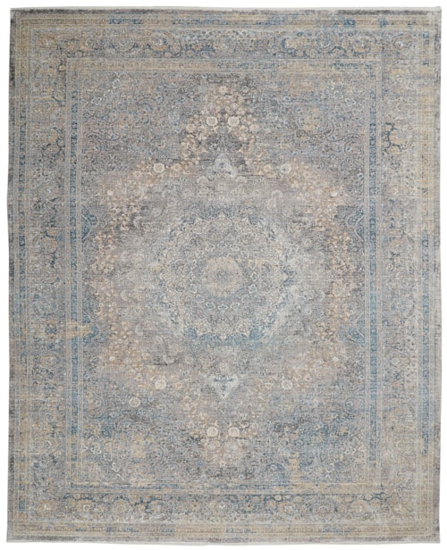 8' x 10' Cream Blue Rectangle Rug