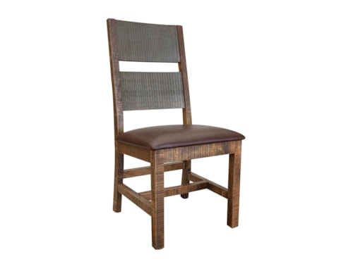 Rustic Dining Side Chair with Faux Leather Seat