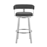 30" Gray Faux Leather and Brushed Stainless Steel Swivel Bar Stool