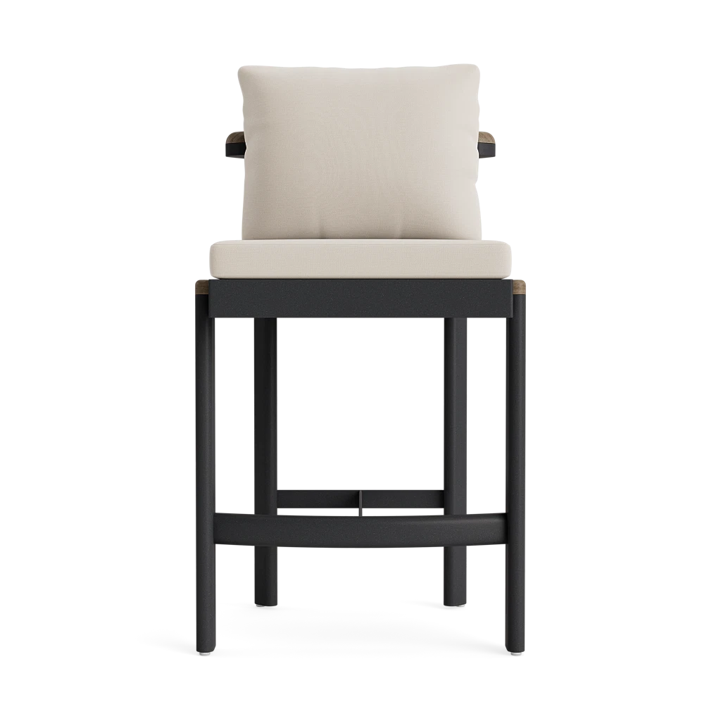 Brown Jordan Luca Cushioned Fixed Barstool w/Teak Accenting