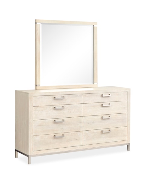 Rustic 8-Drawer Dresser with Landscape Mirror
