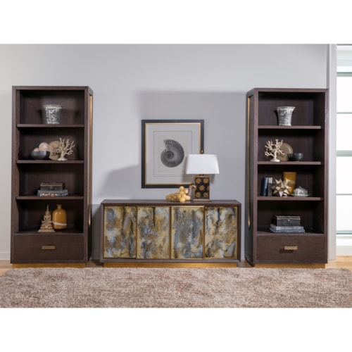 Entertainment Wall Unit with Eglomise Console and 2 Bookcases