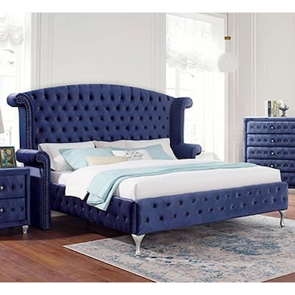 Furniture of America - FOA Alzir King Bed, Blue