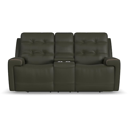 Casual Power Reclining Console Loveseat with Power Headrests and USB Charging