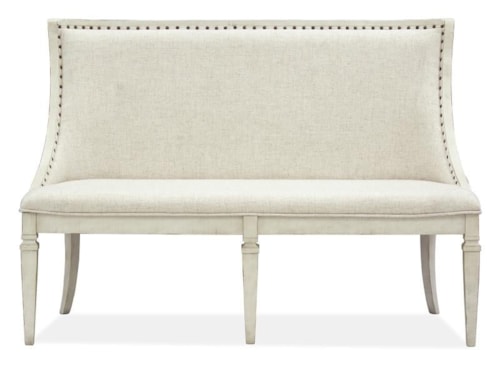 Transitional Farmhouse Upholstered Dining Bench with Nailhead Trim